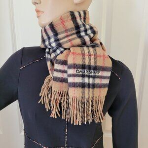 Omar Sharif Plaid Fringe Scarf Shawl Wrap 12.5" W x 60" L